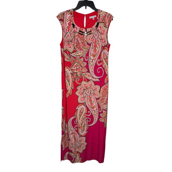 Sandra Darren Womens Dress‎ Bodycon Gold Neck Plate Cap Sleeve Paisley Orange 14 - Picture 1 of 10